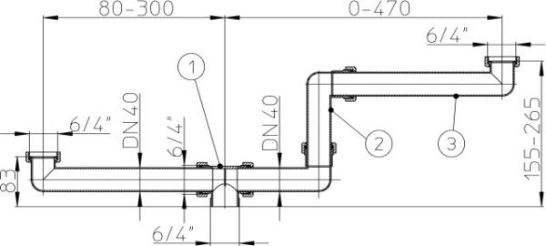Ablaufverbindung DN40x6/4" für höhenversetzte Doppelspülen HL27